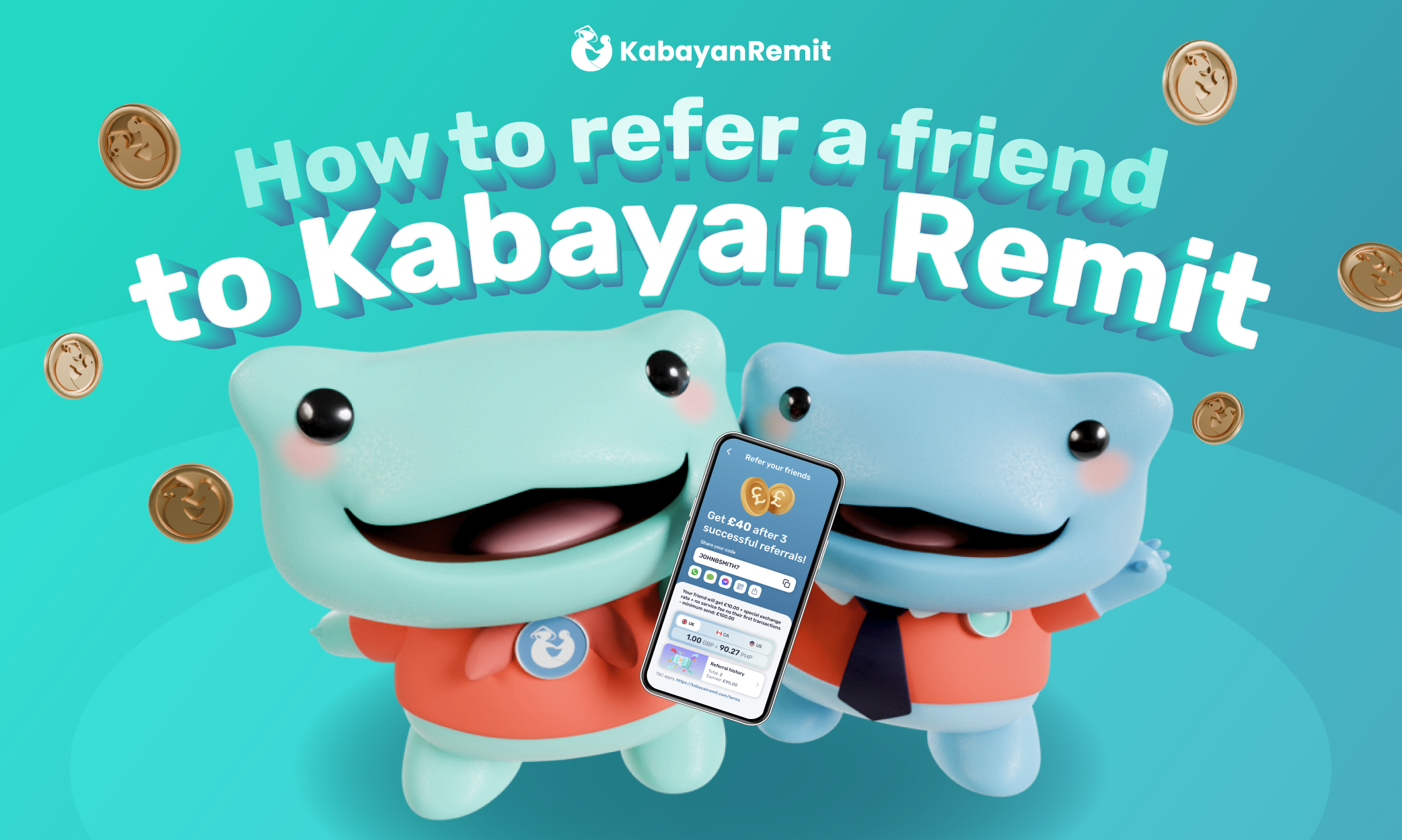Remie and Richie showing the referral link screen of the Kabayan Remit app