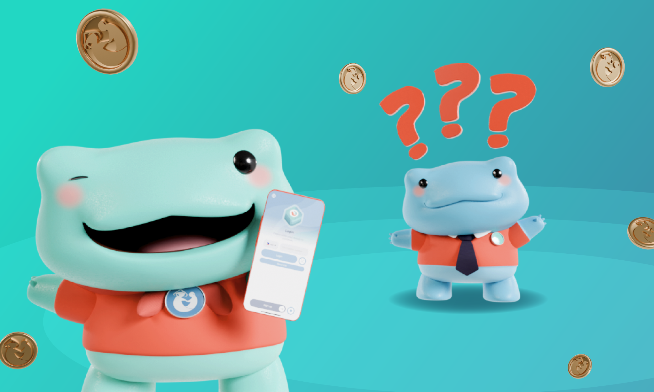 Refer-a-friend FAQs Remie and Richie with question marks.