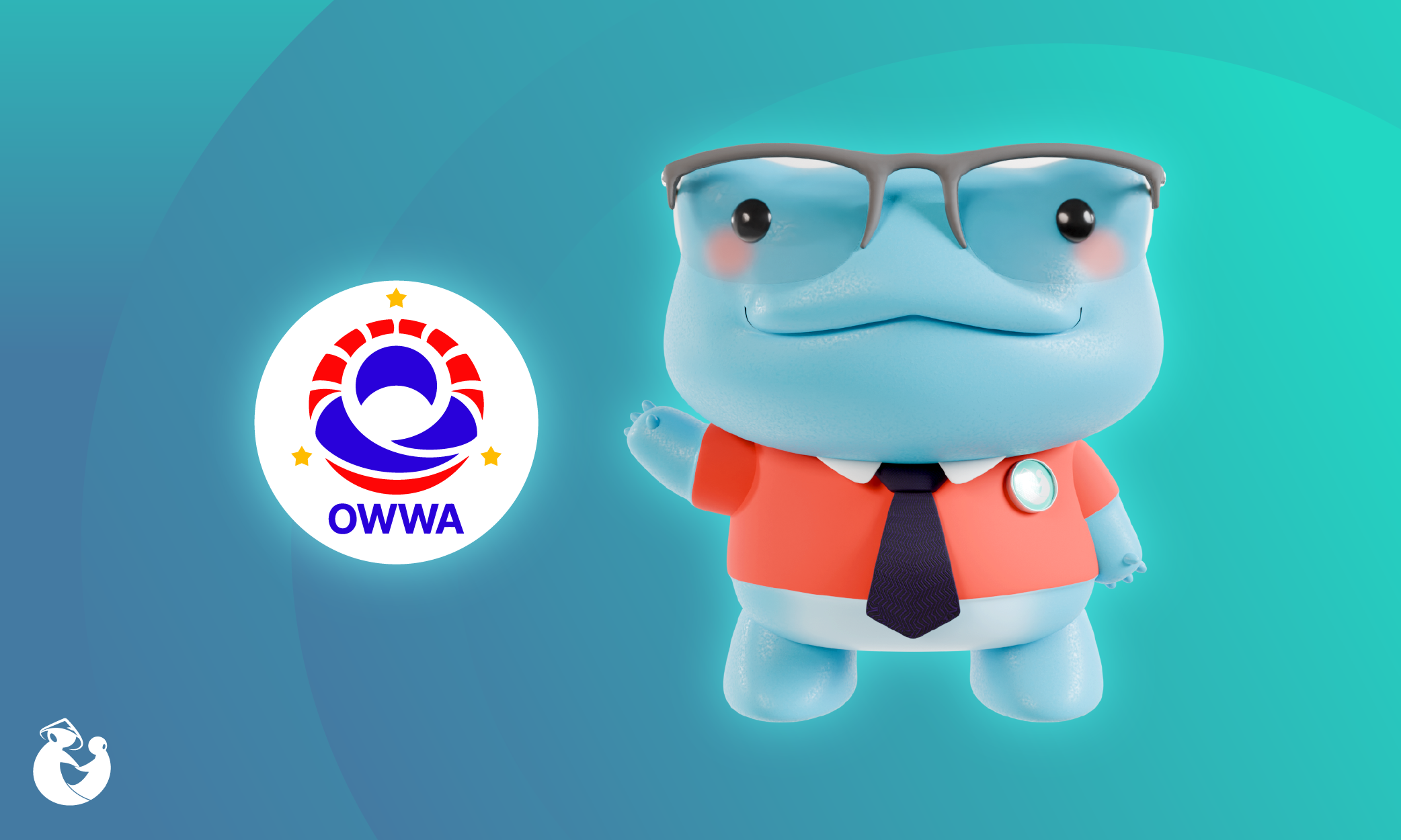 Richie pointing to the OWWA logo