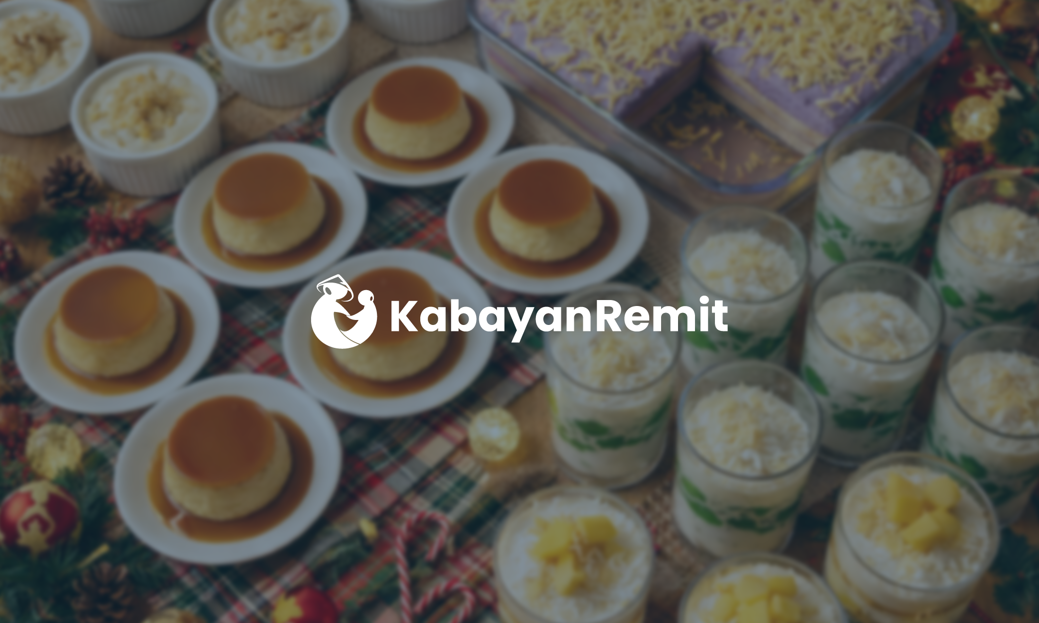 Kabayan Remit logo with Filipino Christmas desserts in the background