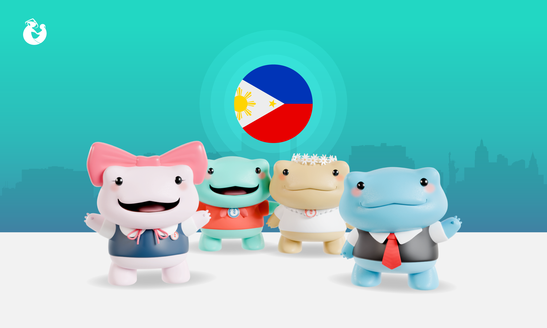 The Philippine flag floating above Remie and friends