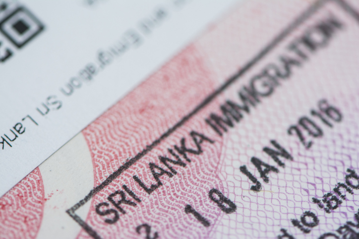 Electronic travel authorization Close up of Sri Lanka Immigration stamp on passport.