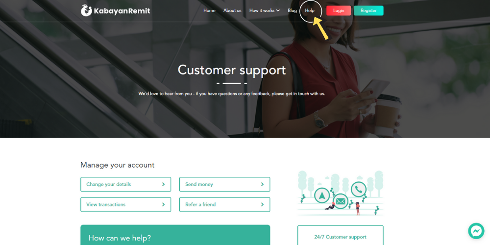 Help page on Kabayan Remit website