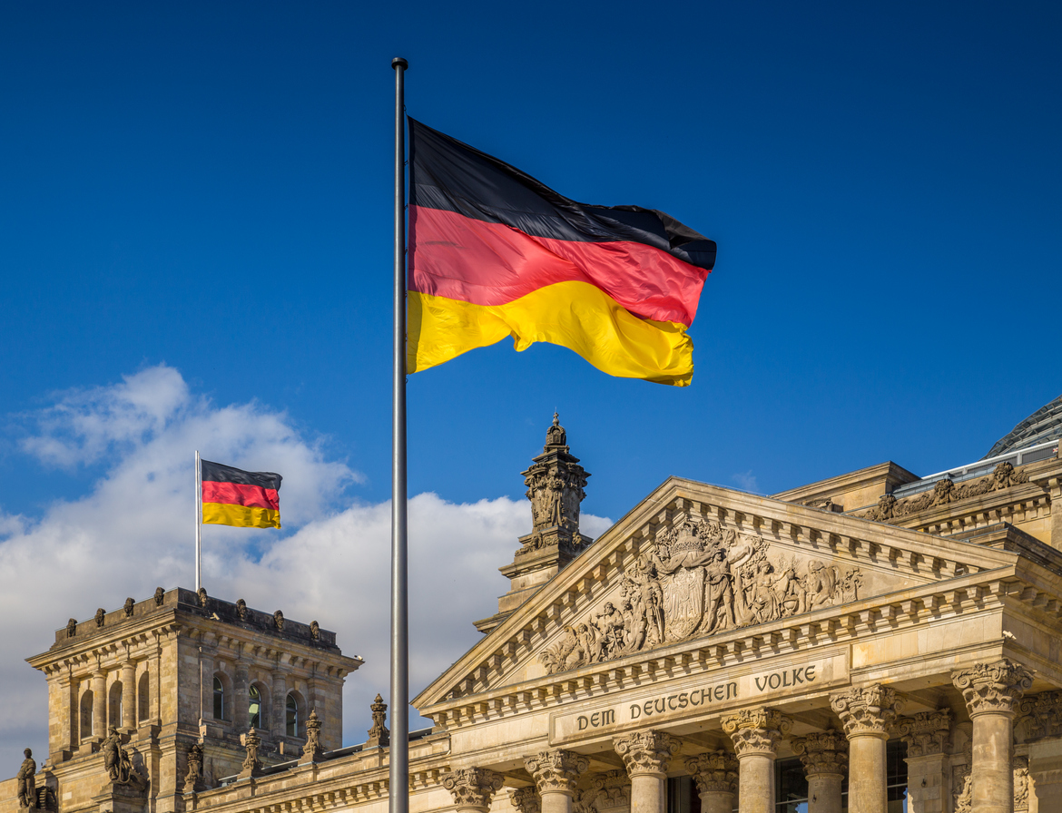 German flag on pole.