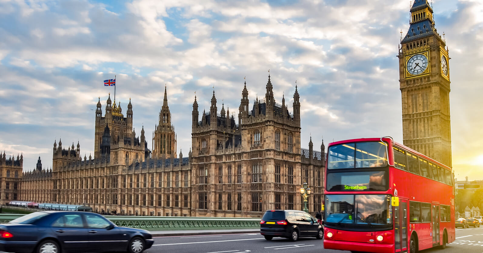 Beautiful landscape of London with big ben and red bus